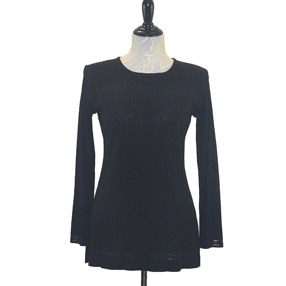 Exclusively Misook Black Ribbed Pullover Sweater - image 1